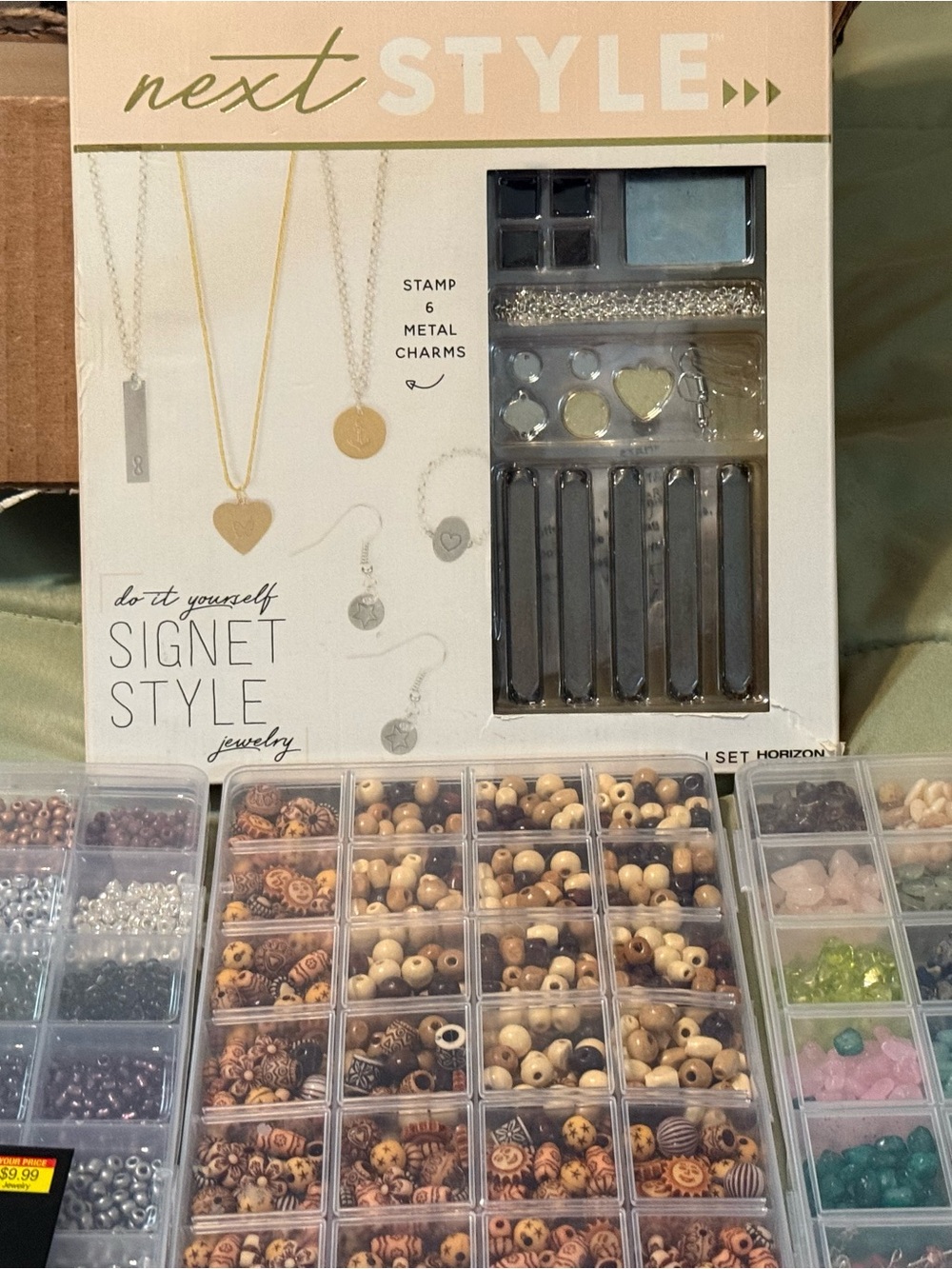 Assorted beads and jewelry stamp kit for jewelry making